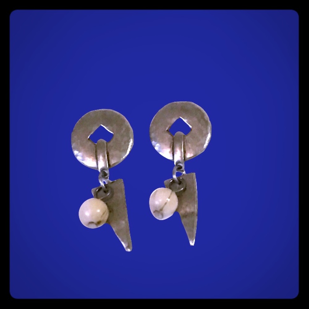 Vintage Geometric Silver Pot Metal Earrings